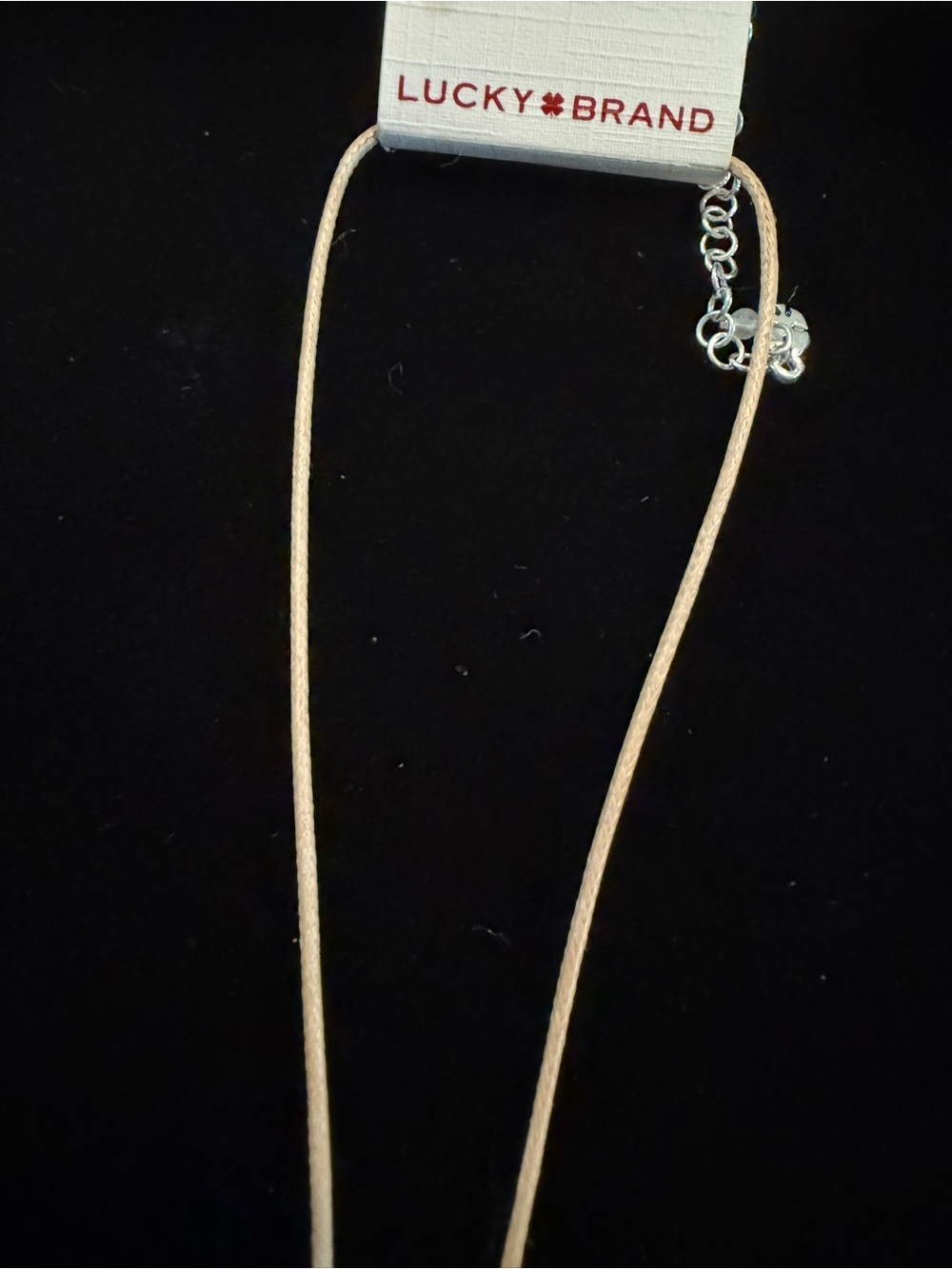 NWT Lucky Brand Cross Pendant Choker Necklace Tan Cord Silver Tone - Picture 2 of 4